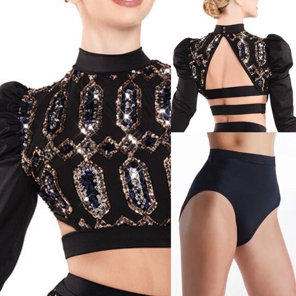 Revolution 10th House Dance Costume 2 piece black sequin BIONIC TH23116 SA - Picture 1 of 16